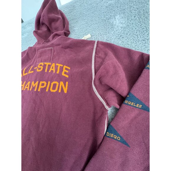 True Religion Mens XXL Maroon Hoodie Jacket Flatlock Zip LA 1956 Captain Graphic - Picture 2 of 15